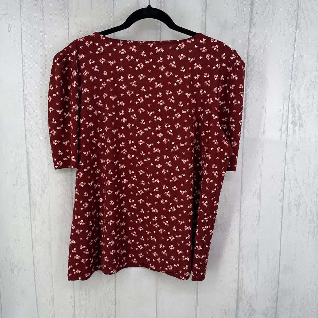 XL flo print round neck s/s top
