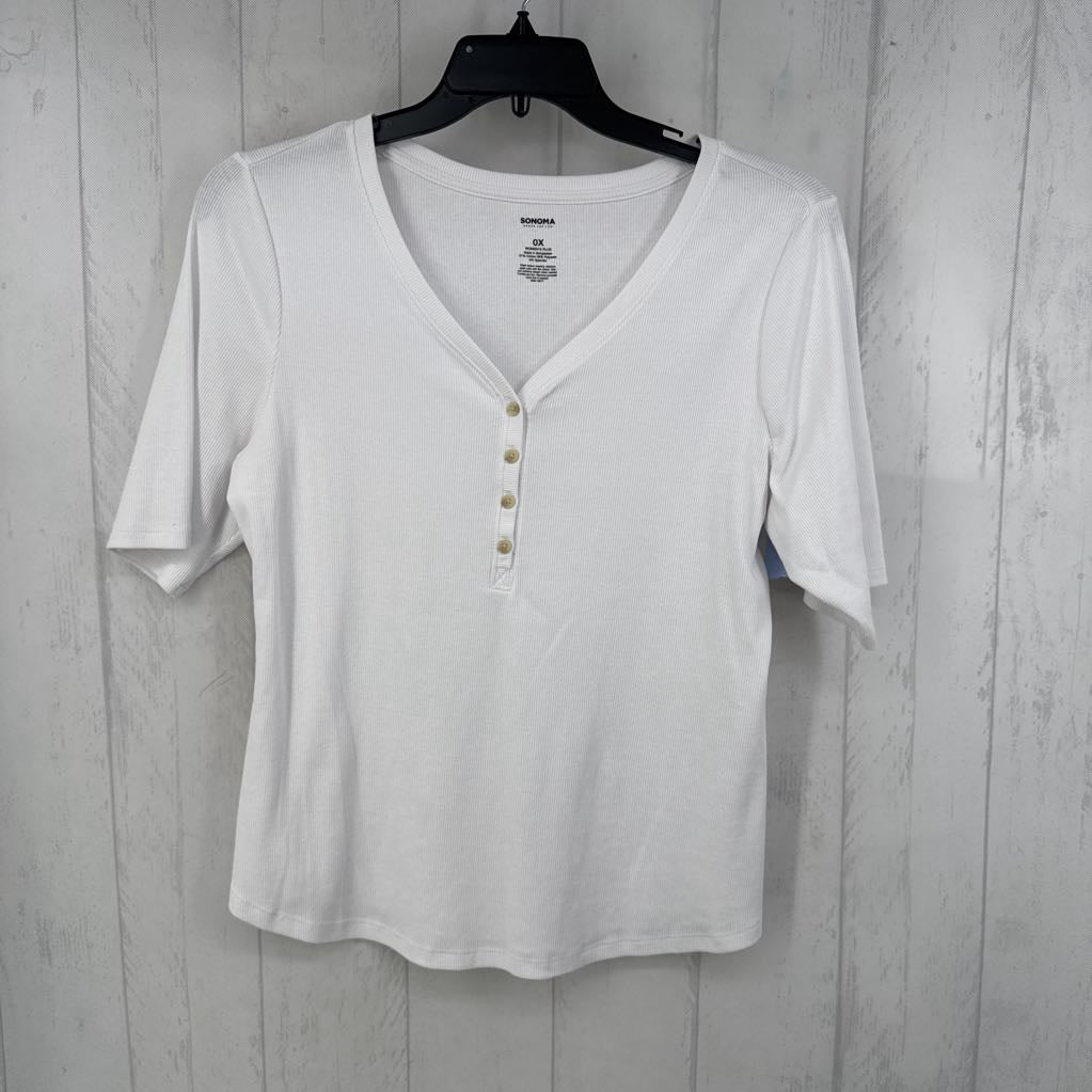 OX ribbed button front s/s top