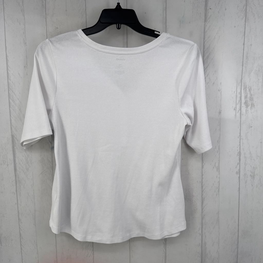 OX ribbed button front s/s top