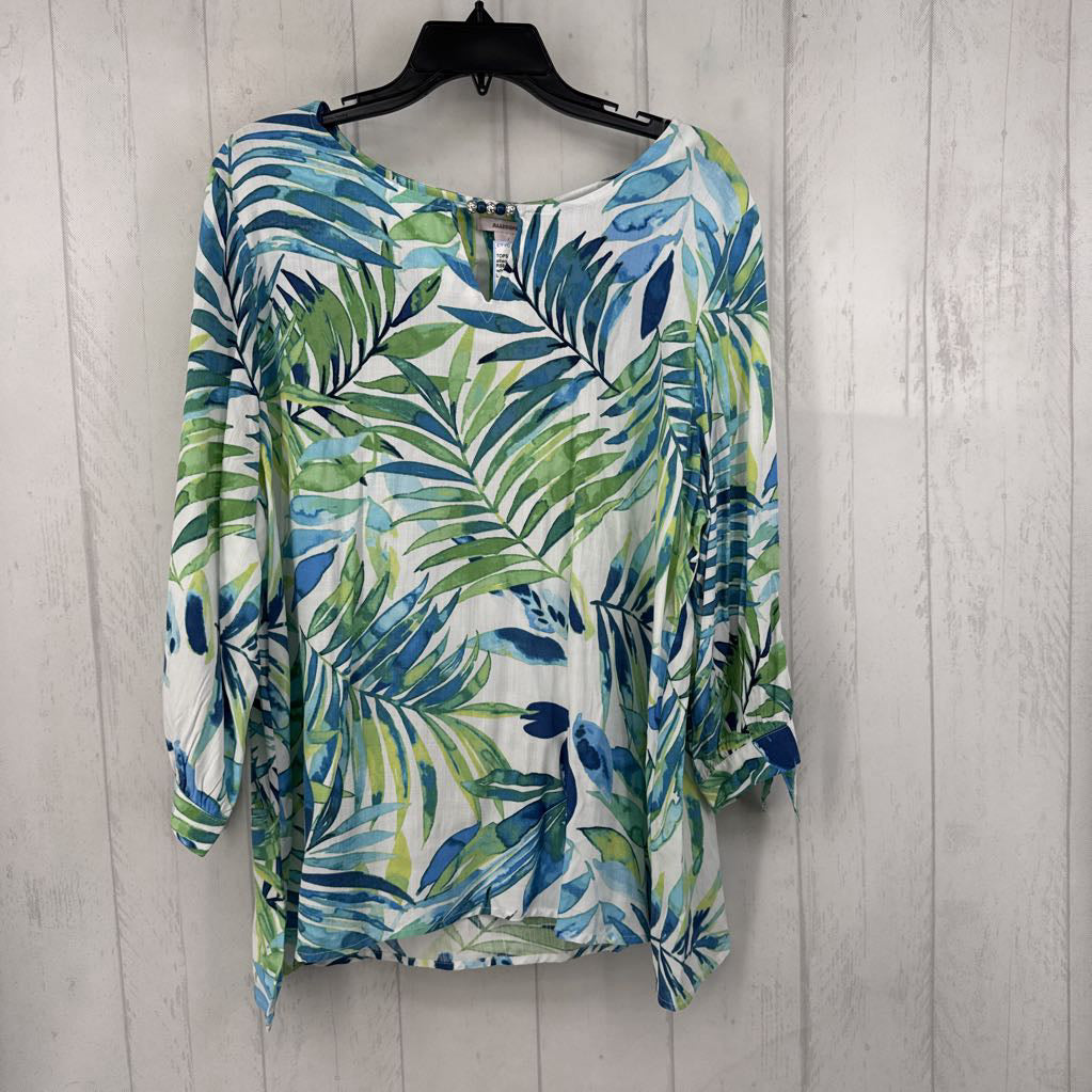 R59 L leaf print notch neck 3/4 slv top