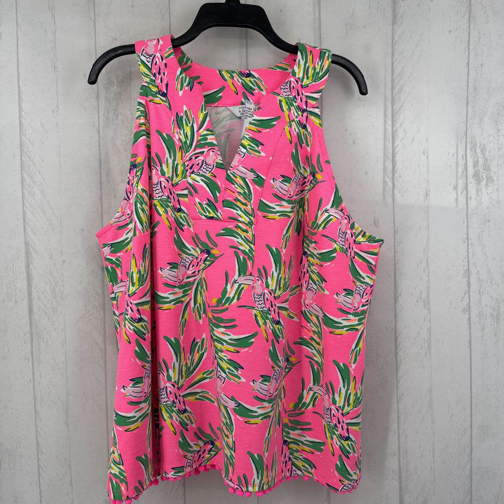 2X tropical print split neck tank