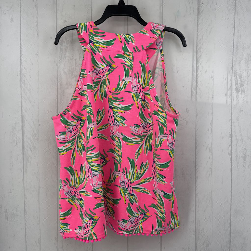 2X tropical print split neck tank