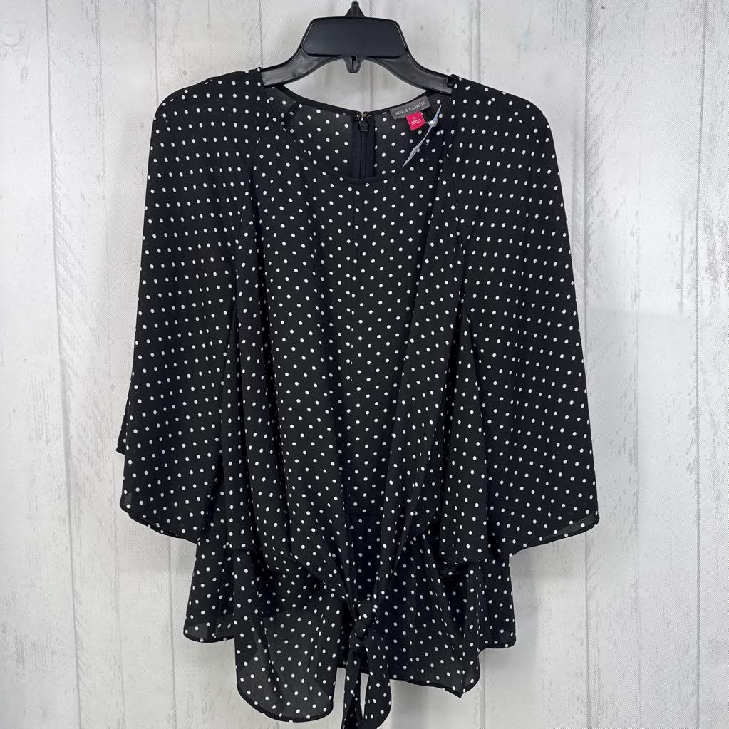 L polka dot tie-front 3/4 slv top
