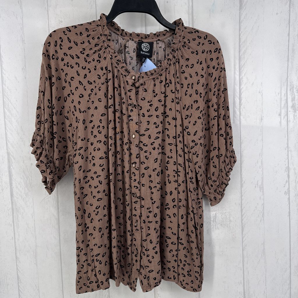 2X animal print button down s/s top