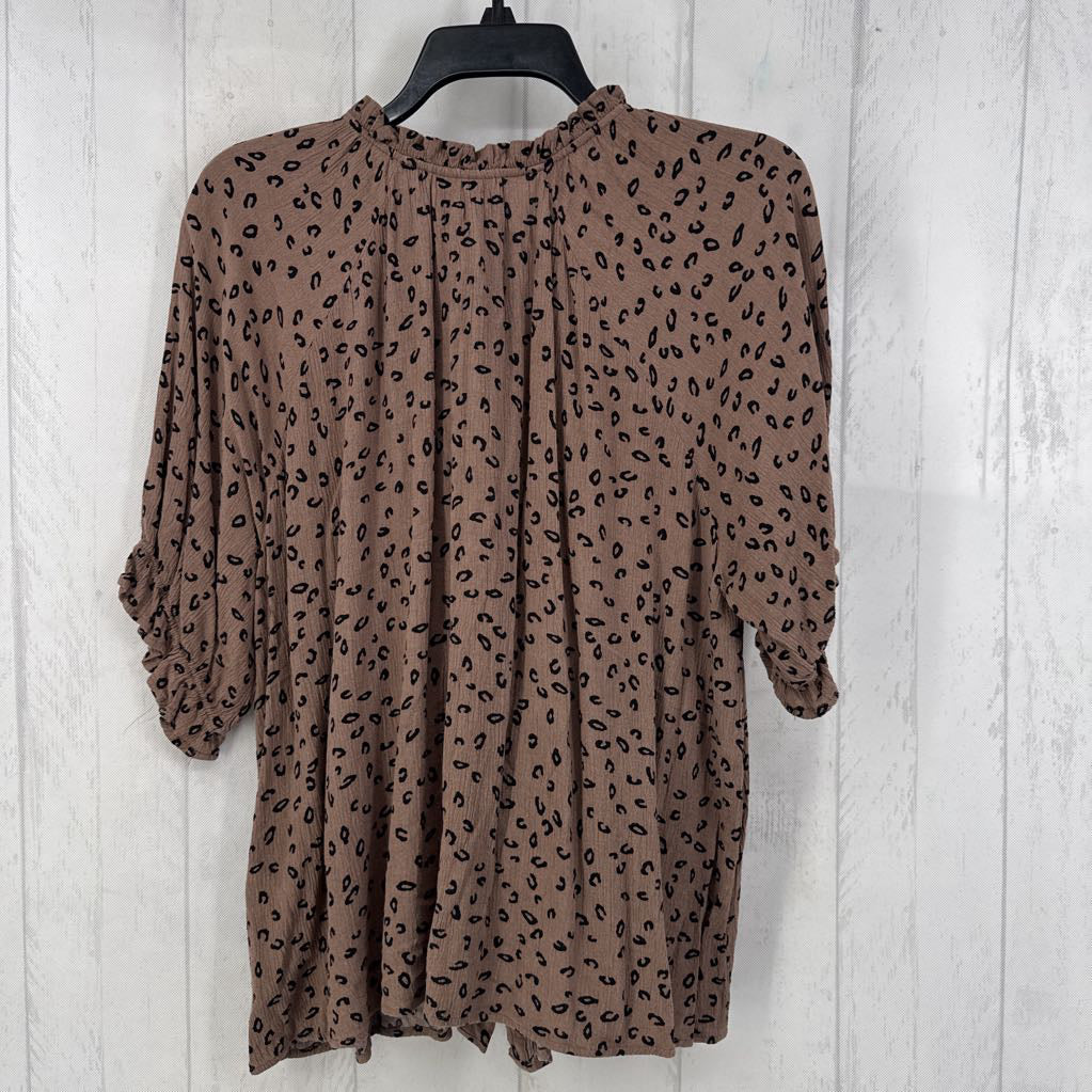 2X animal print button down s/s top