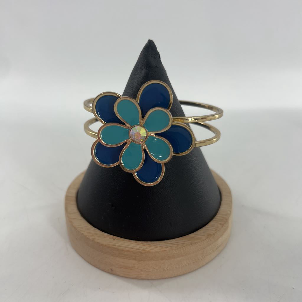 blue flower hinged bracelet