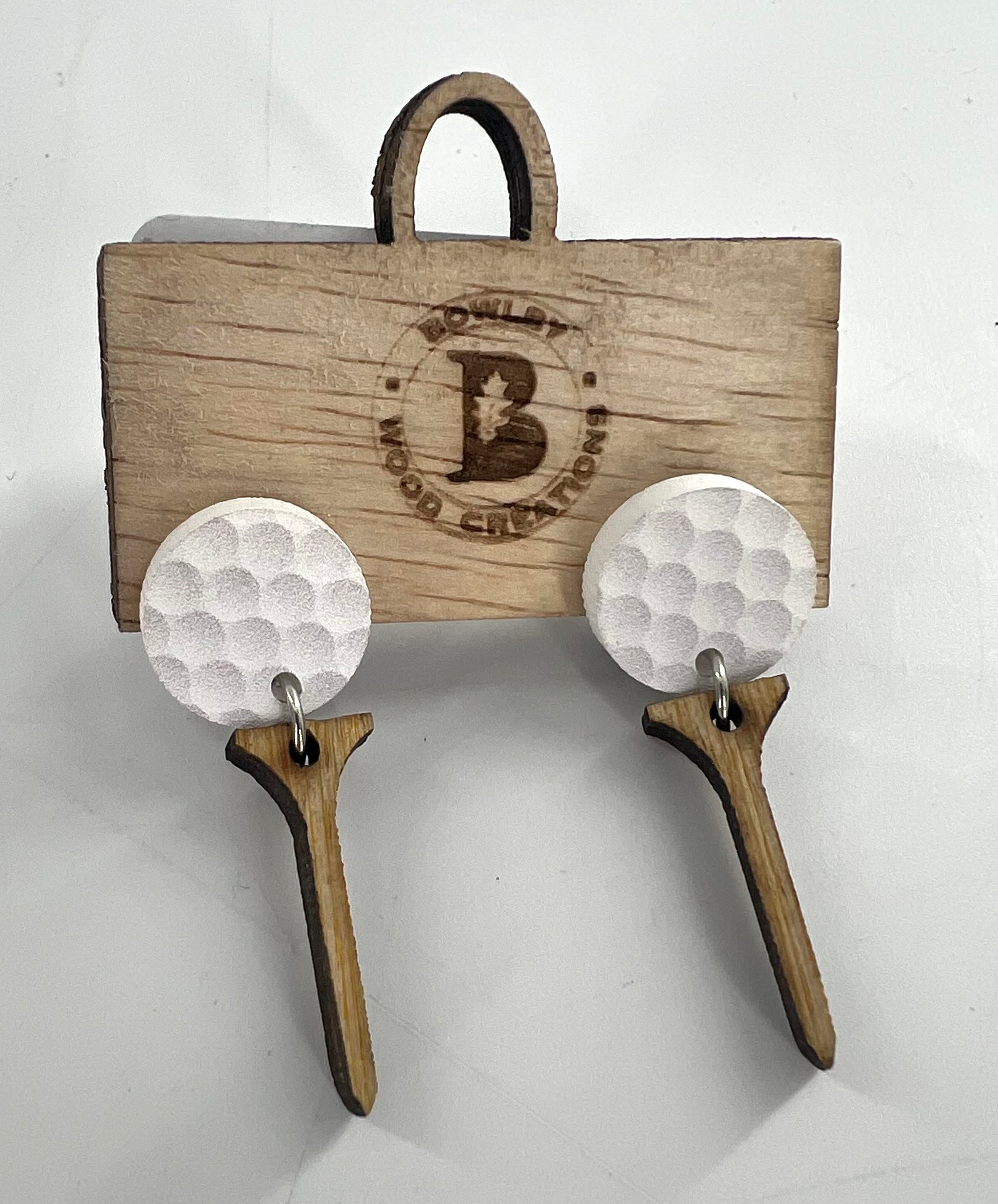 wood earrings-golf ball/tee