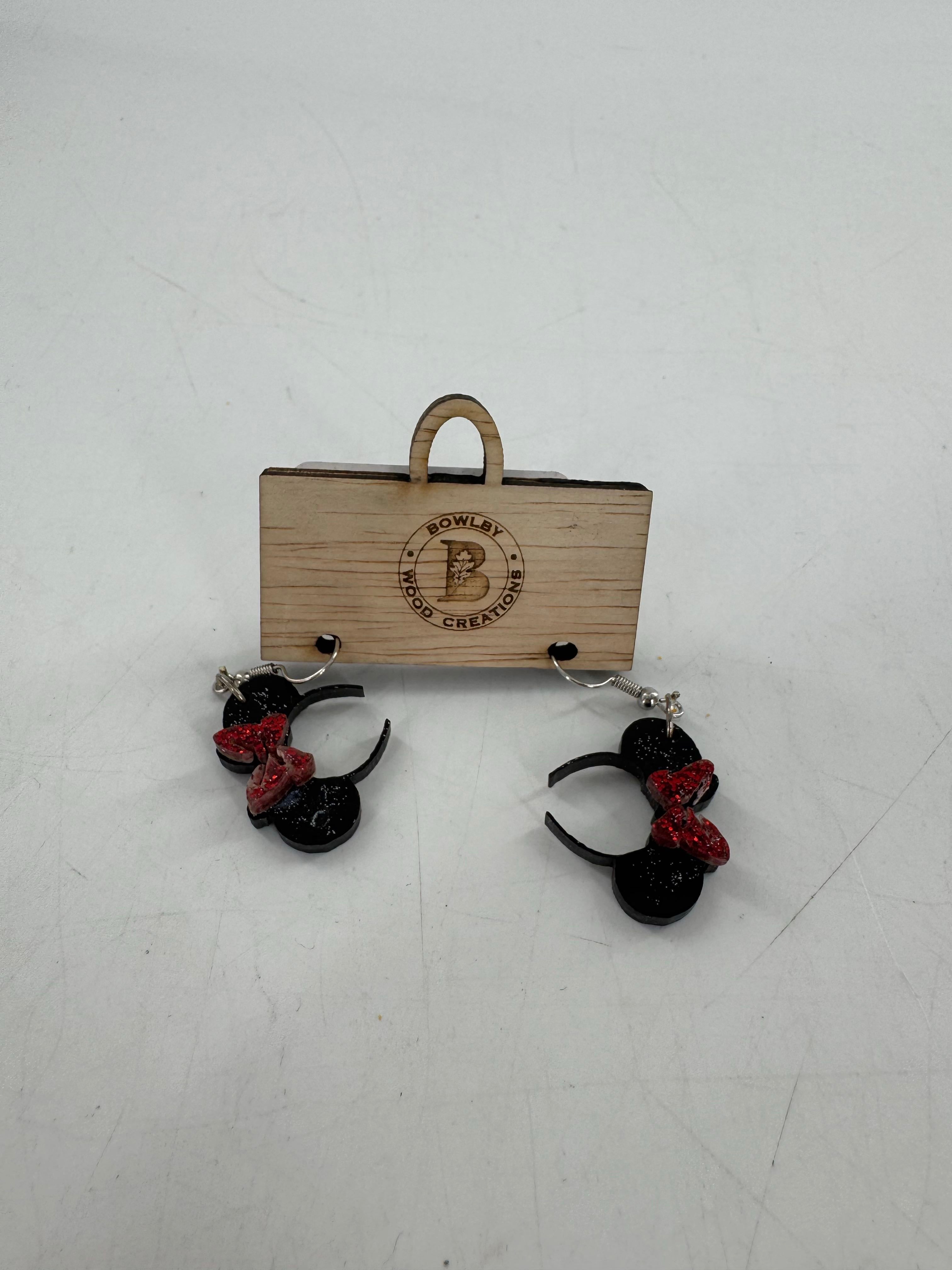 wood earrings-minnie mouse ears