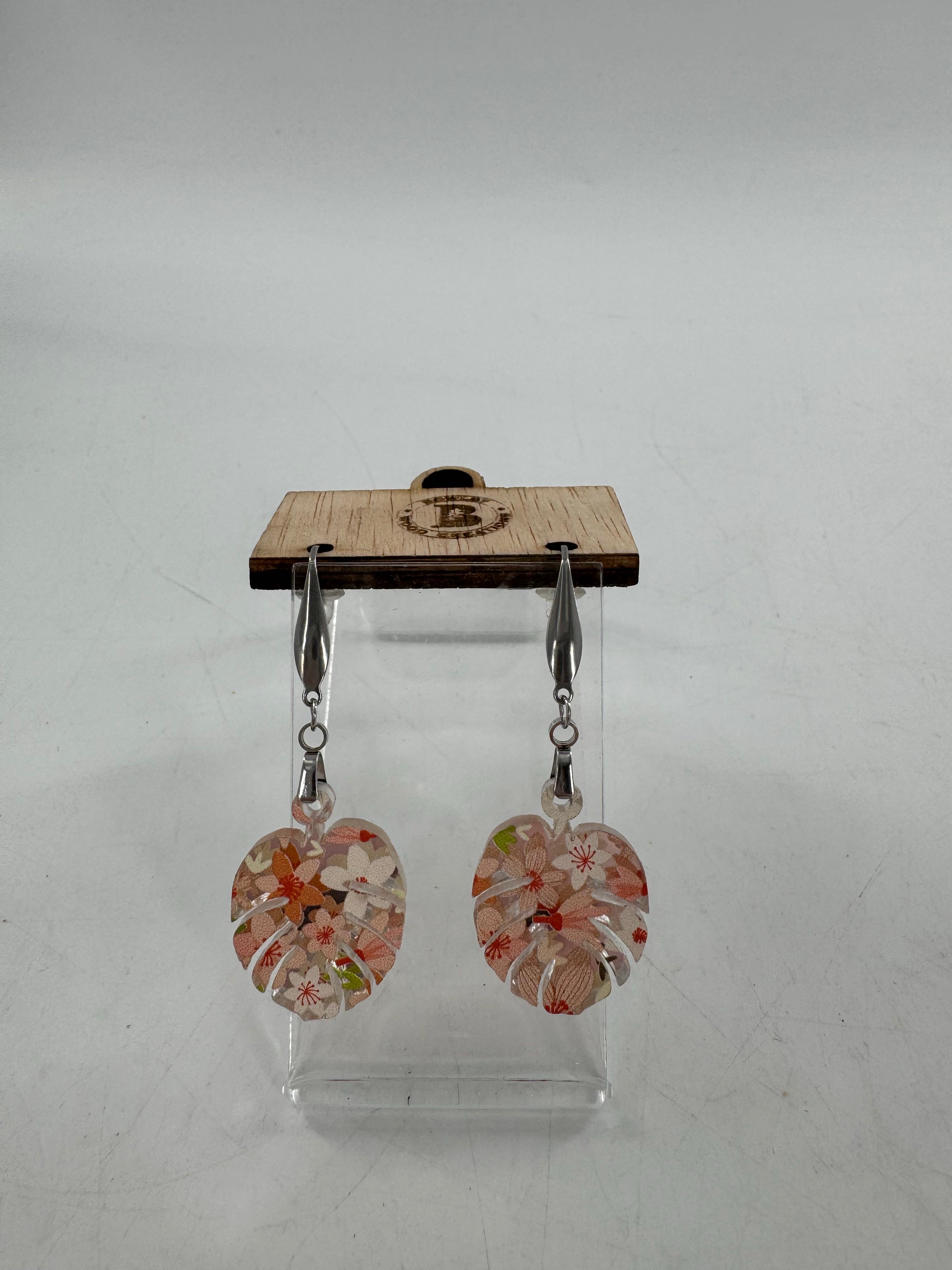 wood earrings-colorful leaf