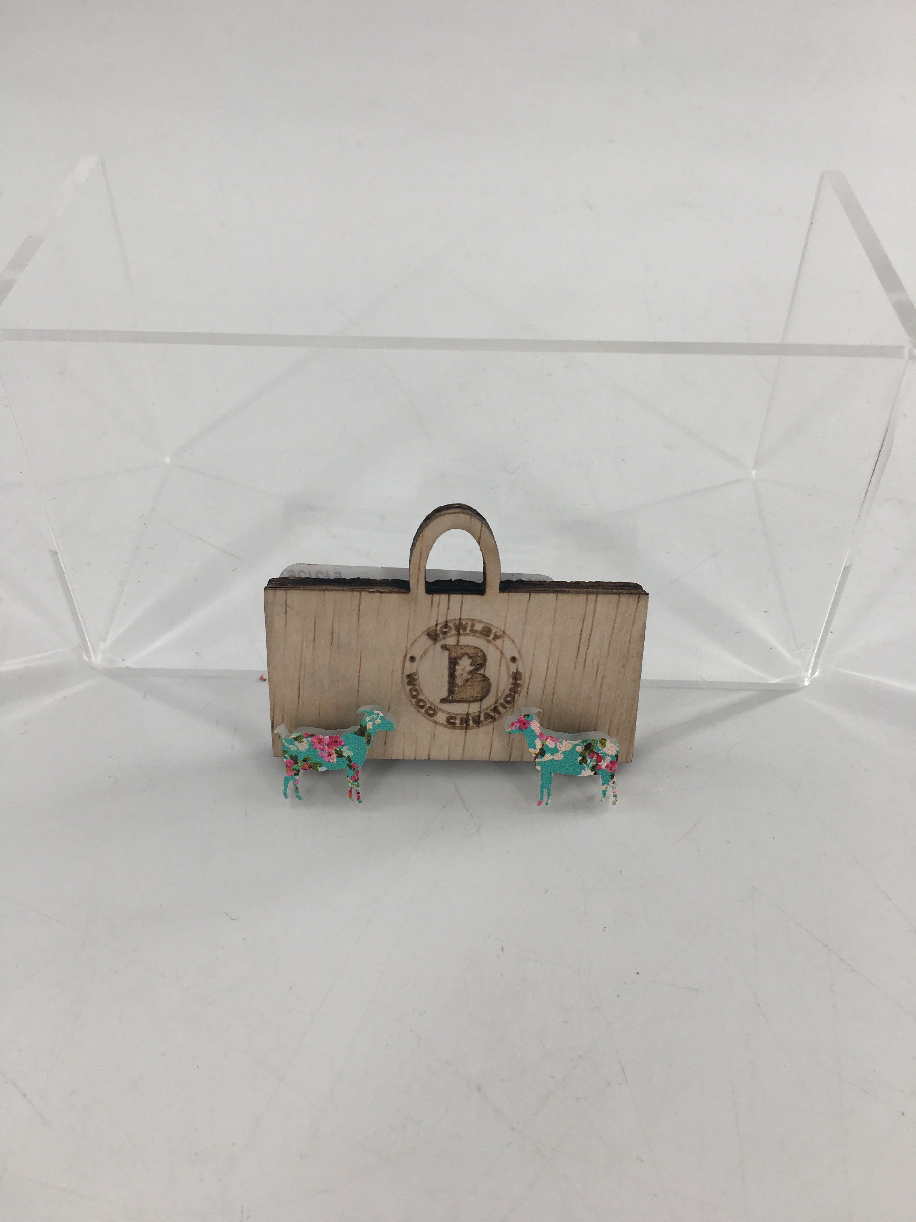 wood earrings-floral cows