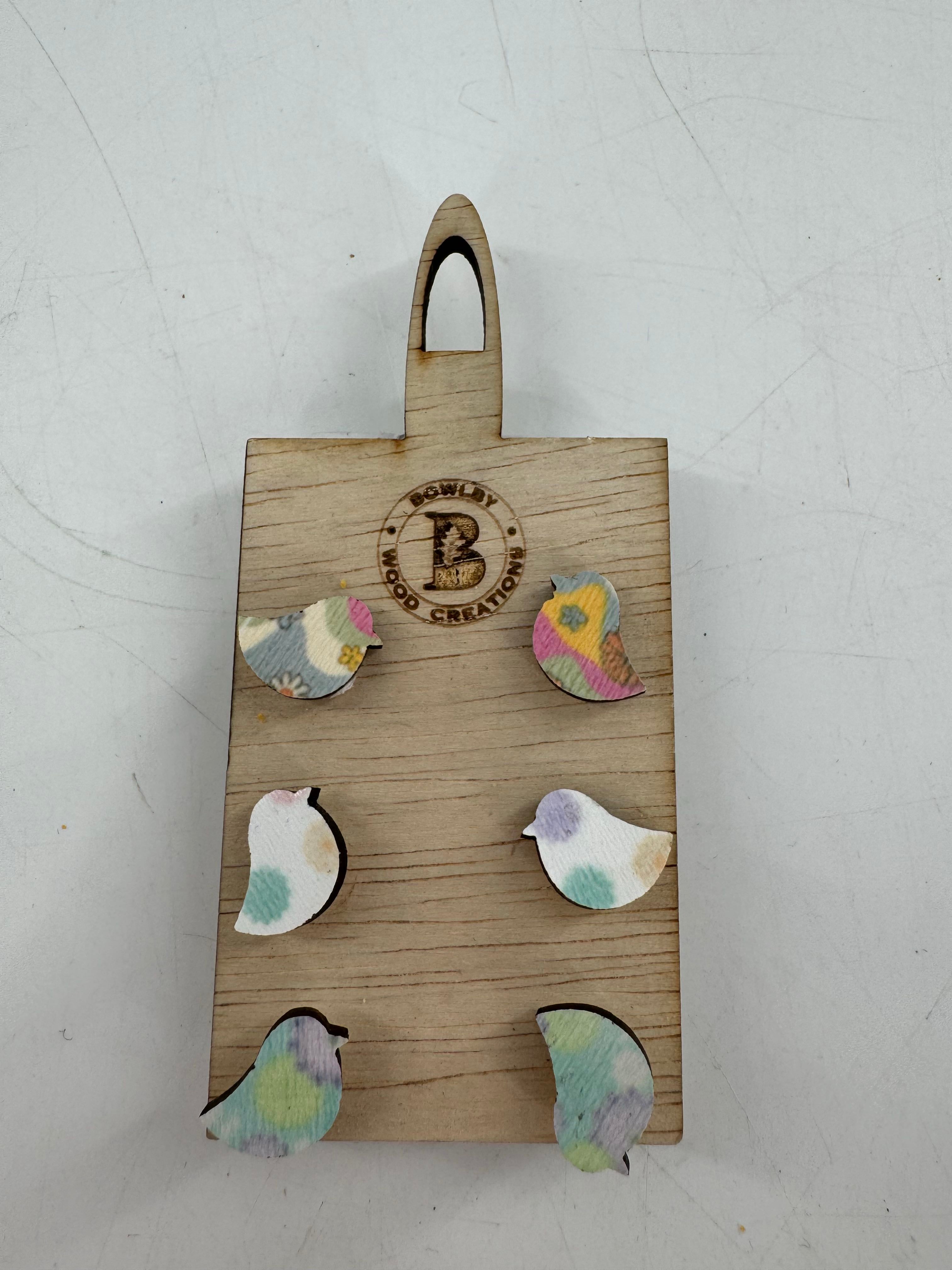 3pk wood earrings-burds