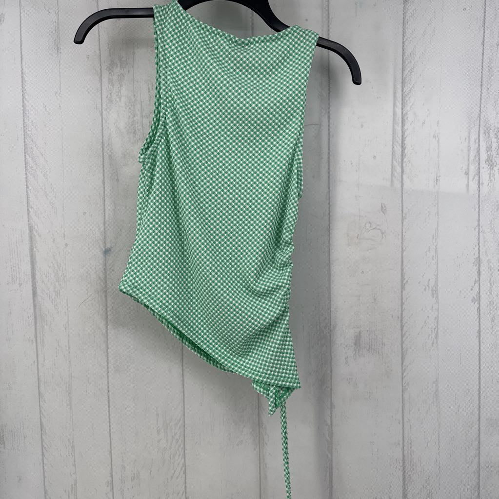 Asymmetrical Gingham Print Ruched Tank