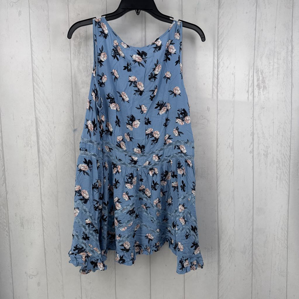Hi-Lo Ruffle Tank in Fluttering Roses Print