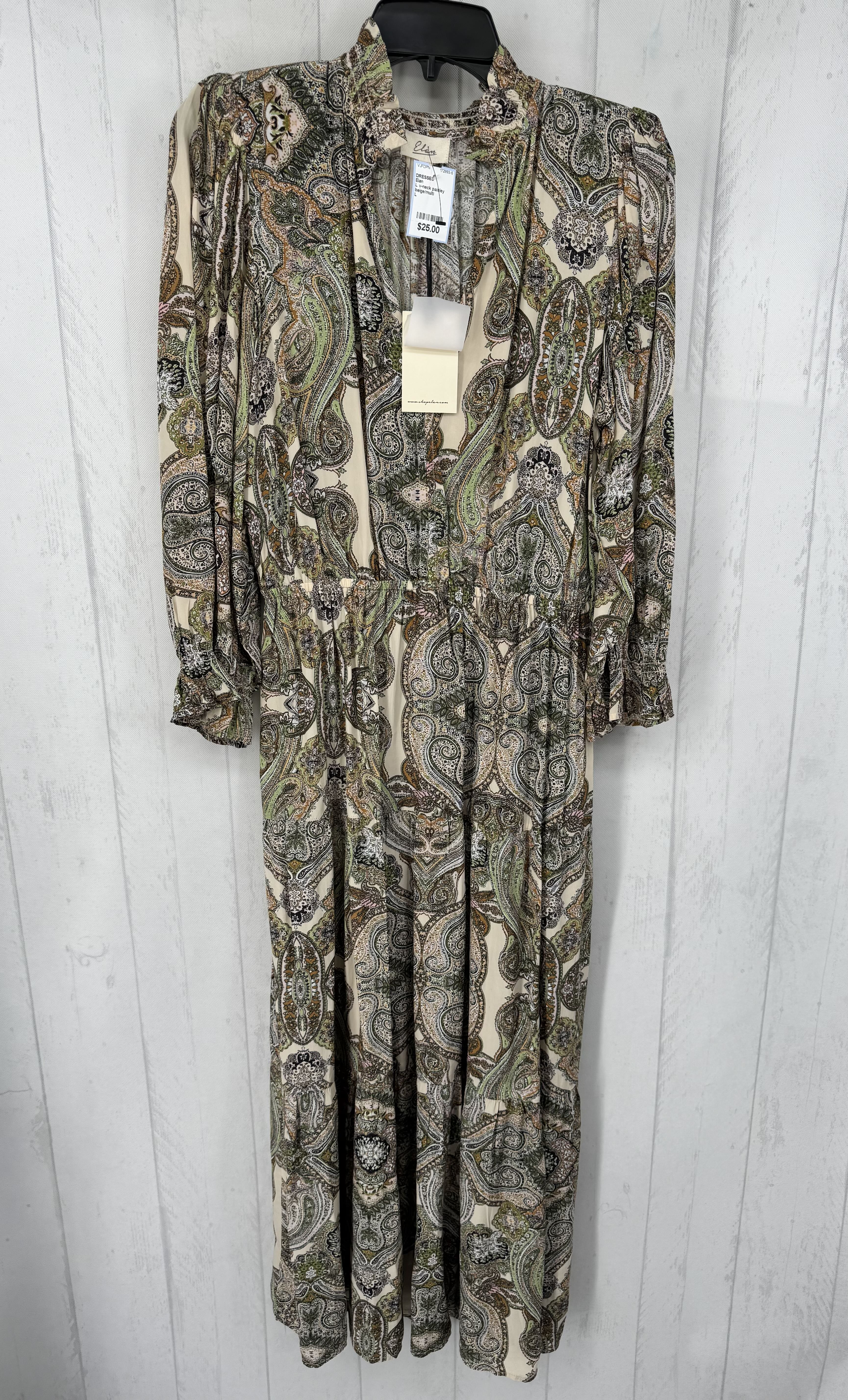 L v-neck paisley print 3/4 slv dress