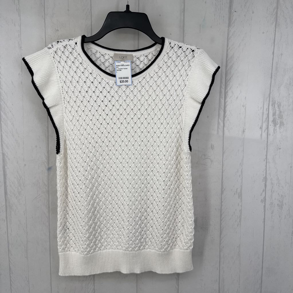 L crochet flutter slv sweater s/s