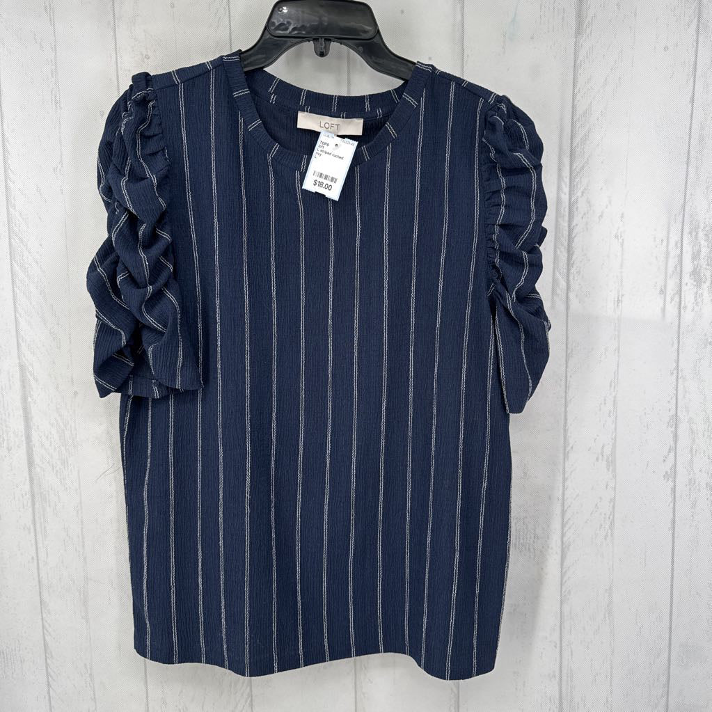 L striped ruched slv top s/s