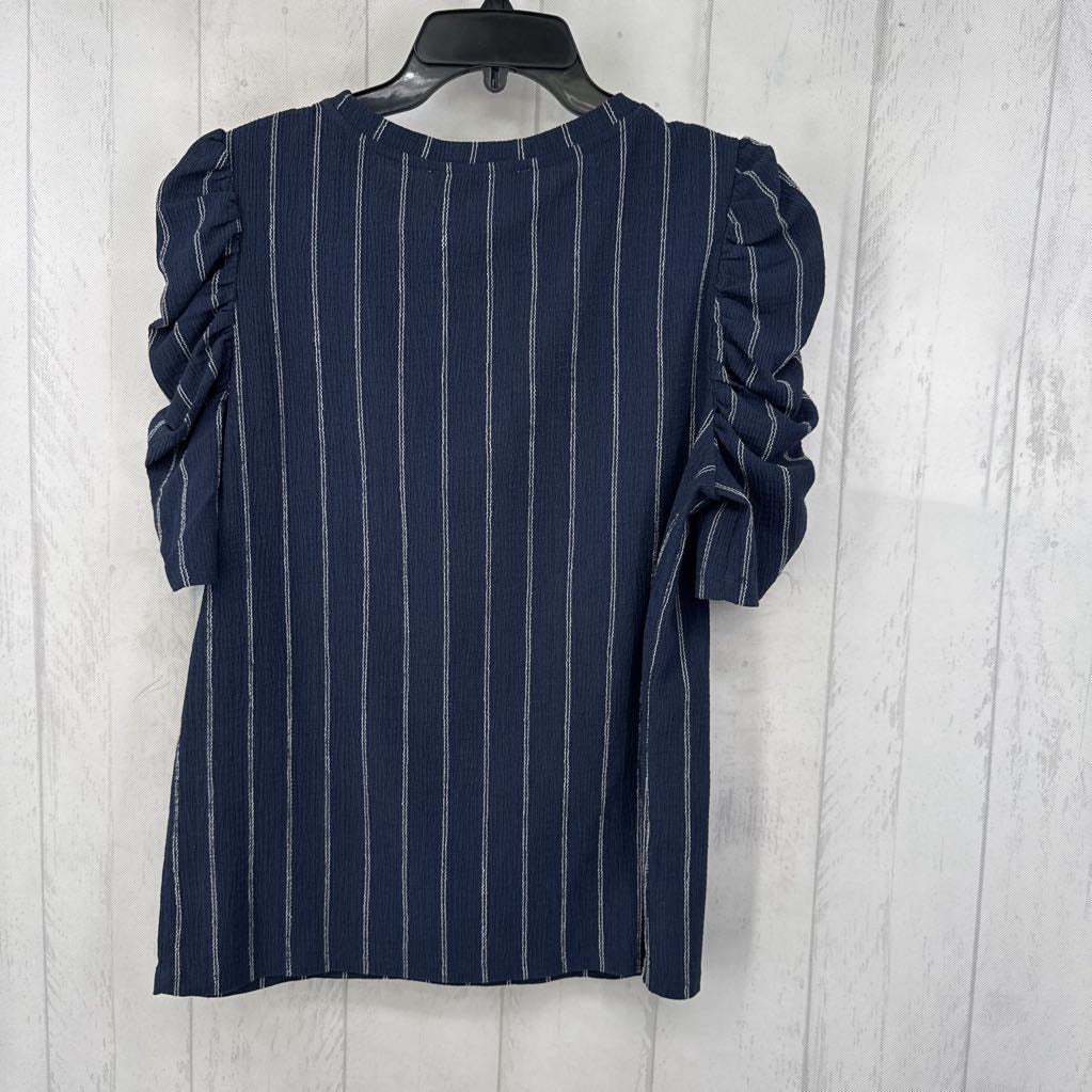 L striped ruched slv top s/s