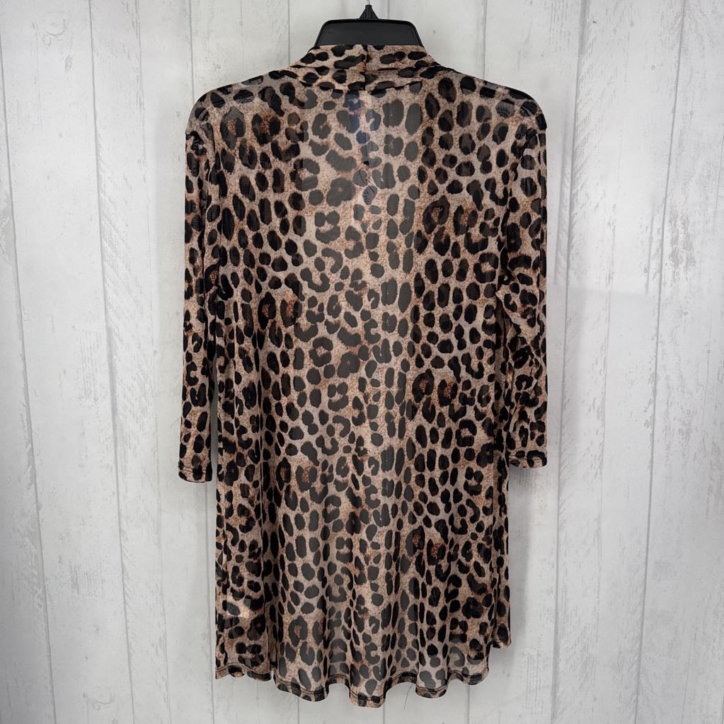 L elbow slv animal print open cardigan