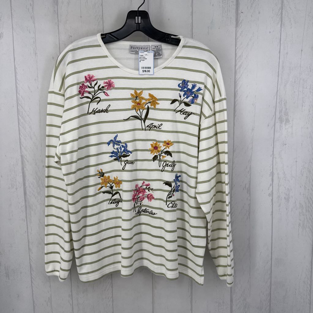 M l/s stripe embroidered top