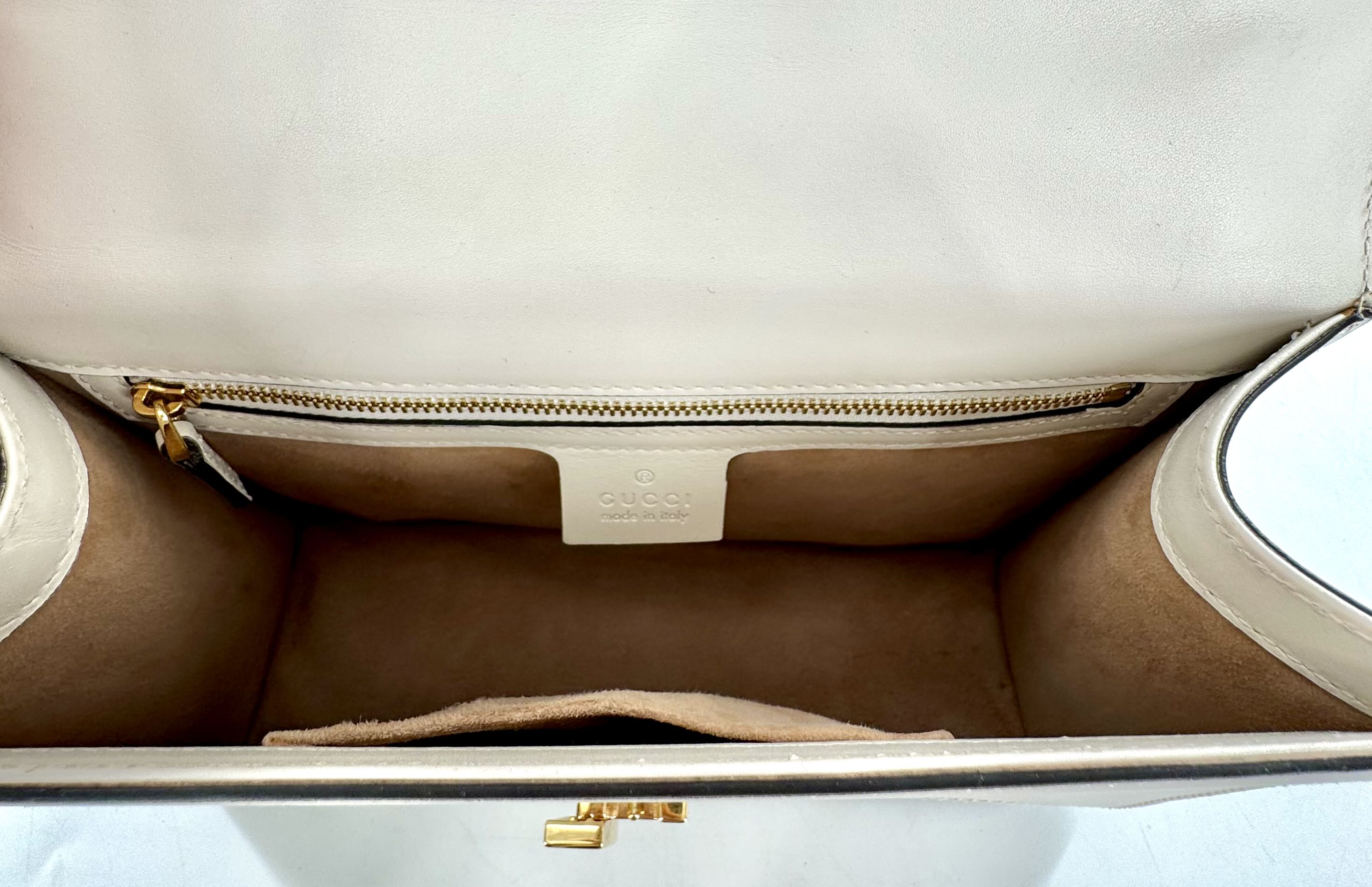 Gucci Calfskin Small Sylvie Shoulder Bag Off White w/ Ribbon Strap