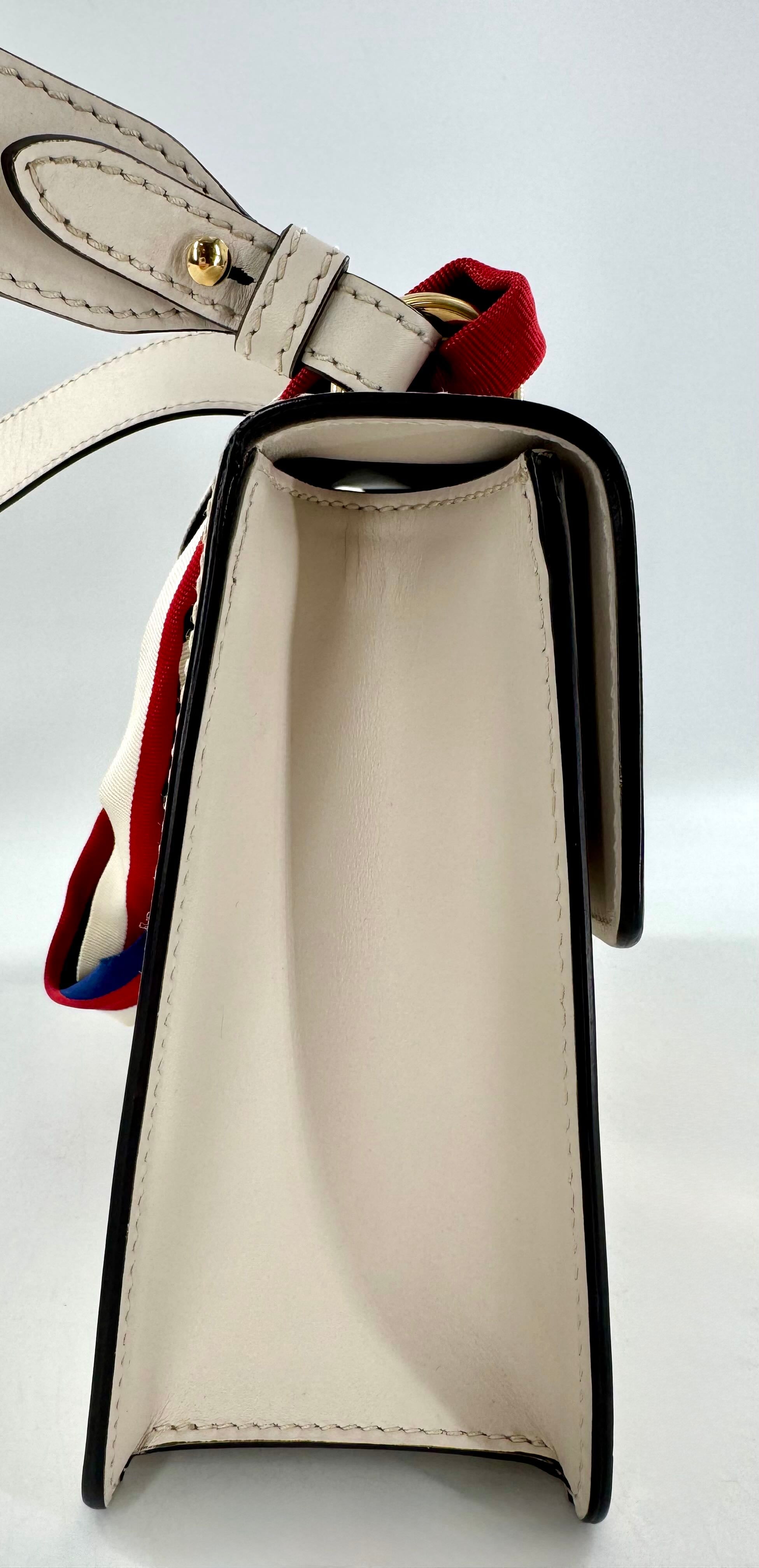 Gucci Calfskin Small Sylvie Shoulder Bag Off White w/ Ribbon Strap