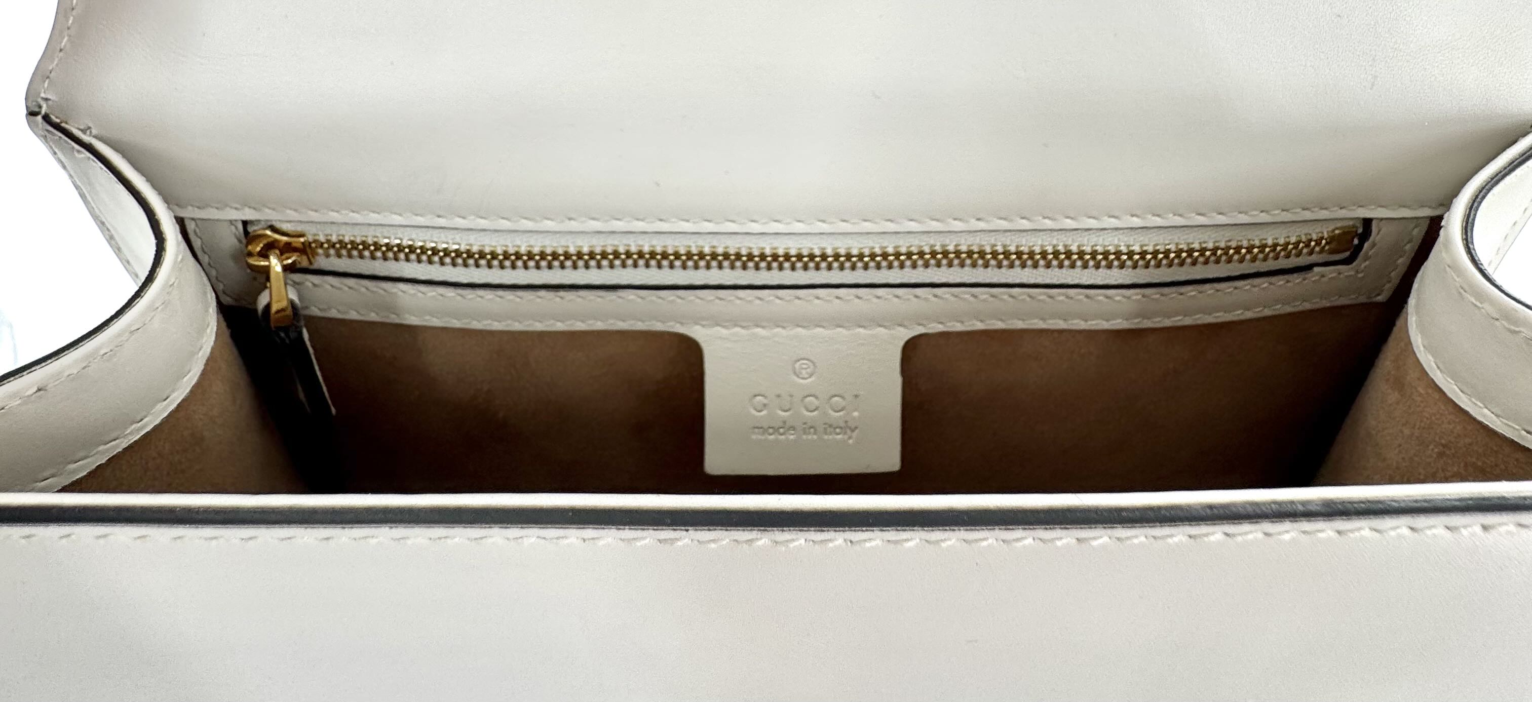 Gucci Calfskin Small Sylvie Shoulder Bag Off White w/ Ribbon Strap