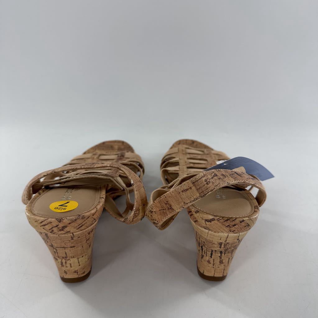 7 cork strappy wedge heel sandal