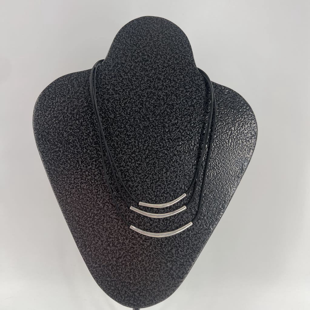 silver & black cord multi strand necklace