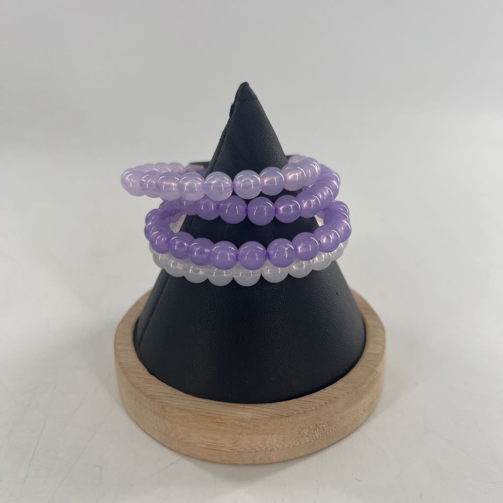 purple beaded stretch bracelet stack