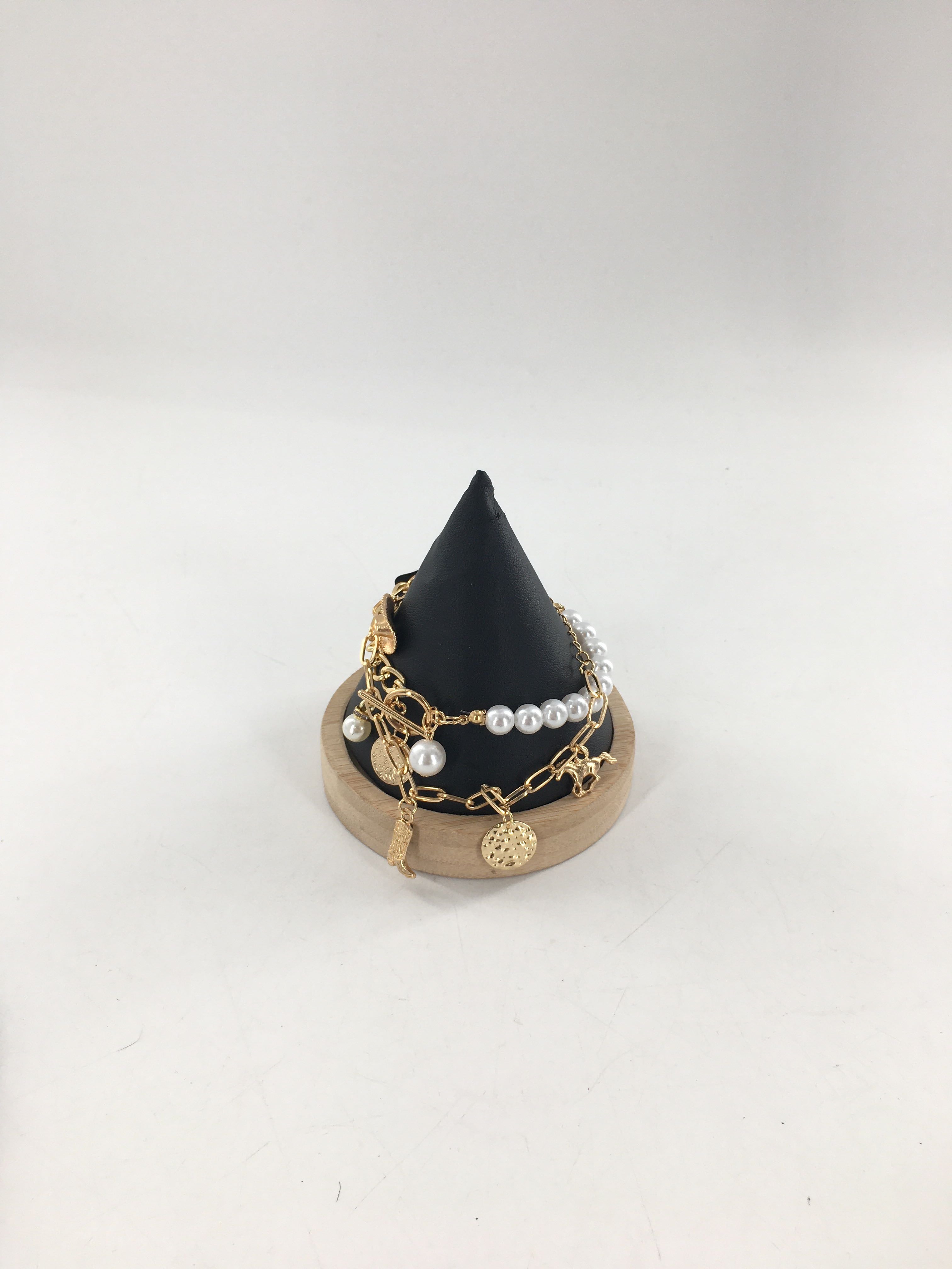 pearl & gold charm bracelet stack