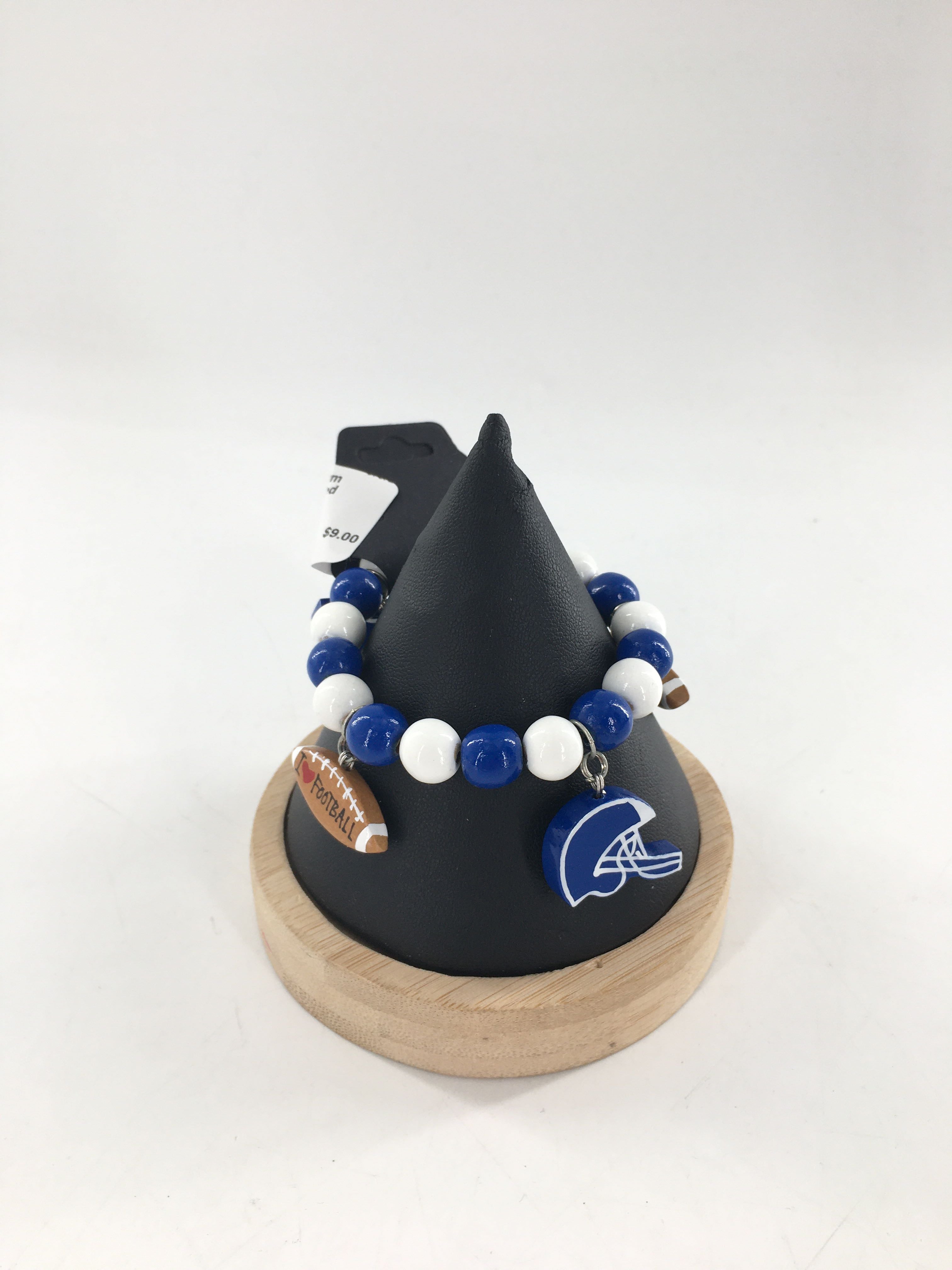 football charm stretch beaded bracelet