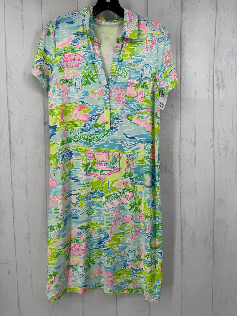 M flo printed button front s/s dress