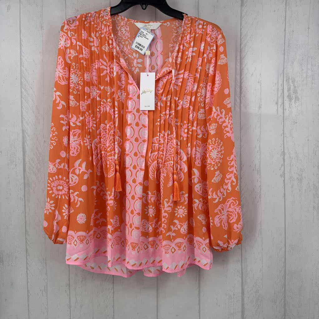 R158 XS pleated tassel tie l/s top