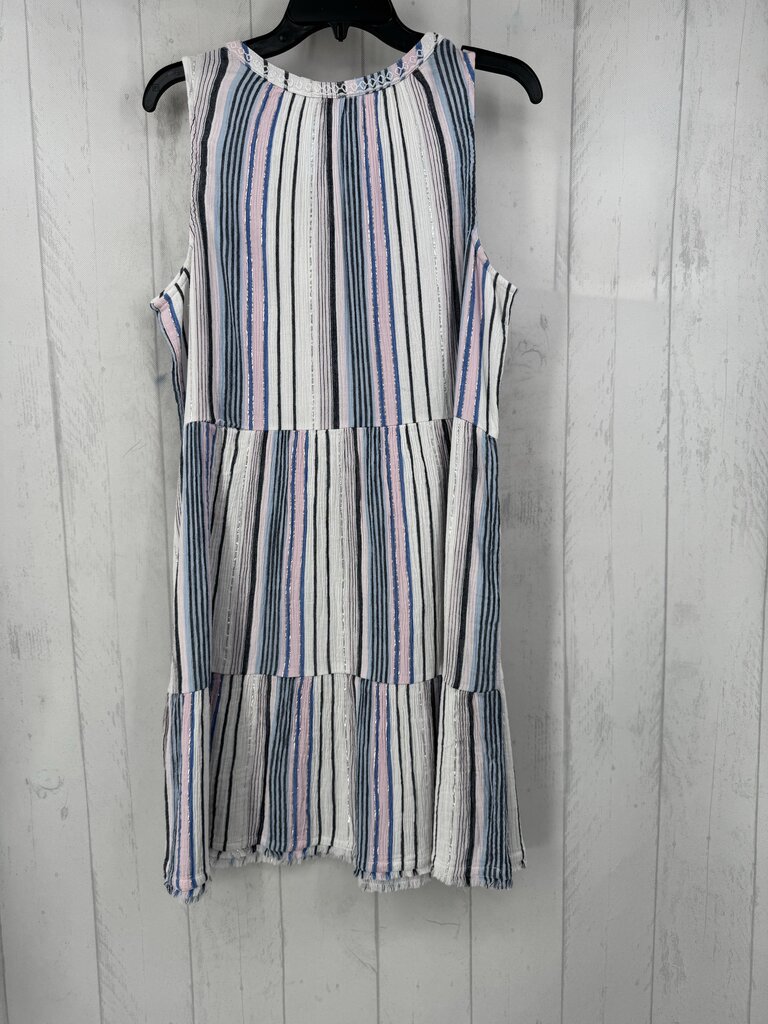 L striped tassel tie v-neck slvls dress