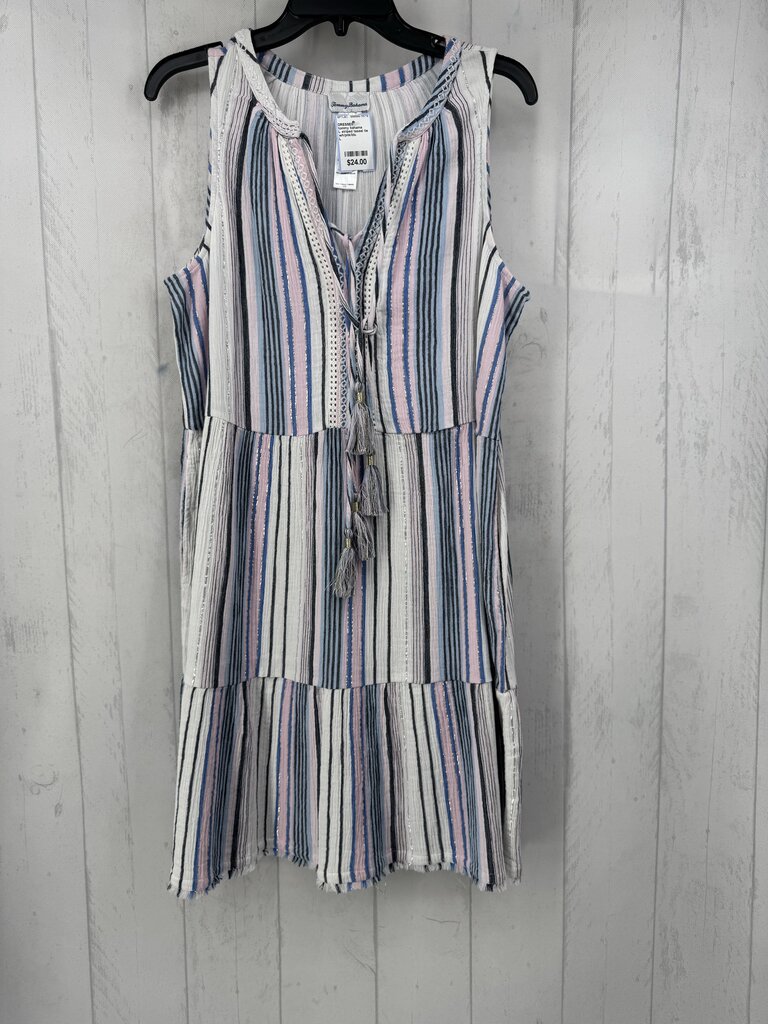 L striped tassel tie v-neck slvls dress