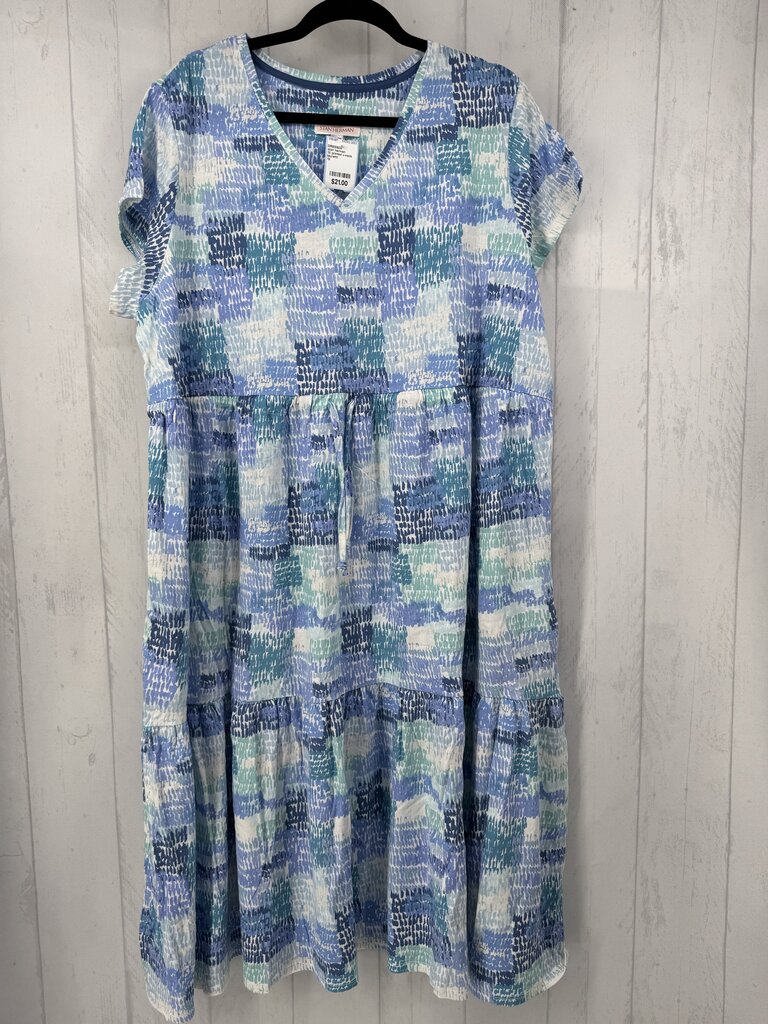 1X printed v-neck tiered s/s dress