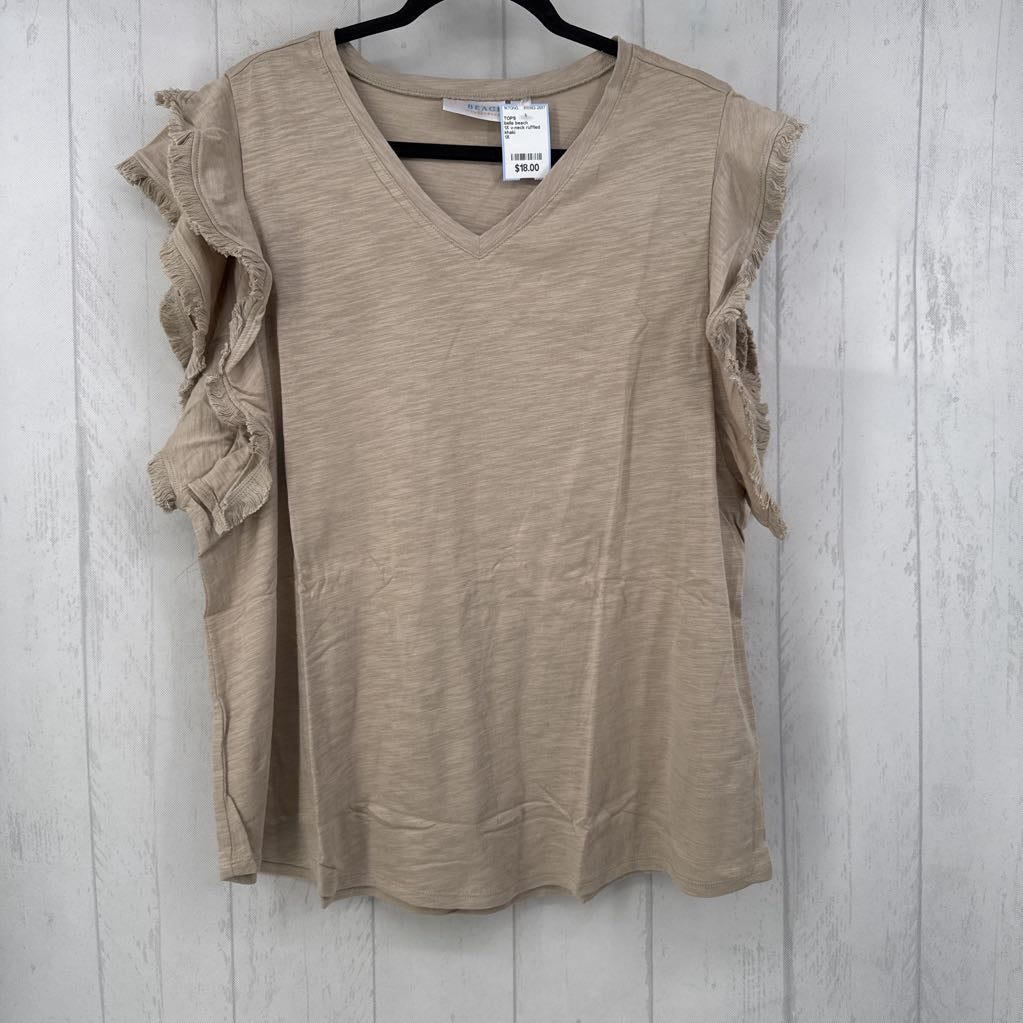 1X v-neck ruffled fringe s/s tee