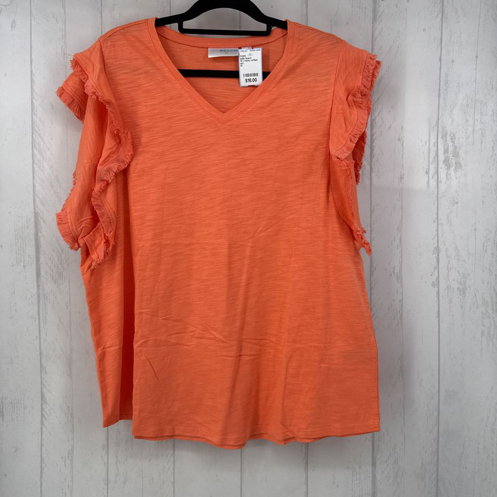 1X v-neck ruffled fringe s/s tee