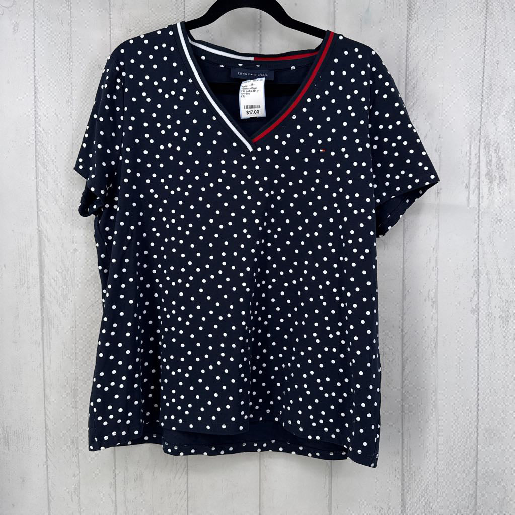 XXL polka-dot v-neck s/s tee