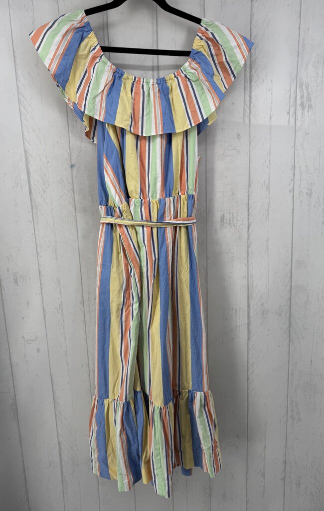 1X striped belted slvls dress