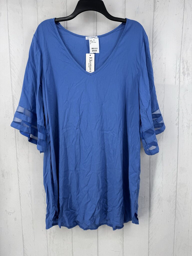 L v-neck sheer stripe slv tunic