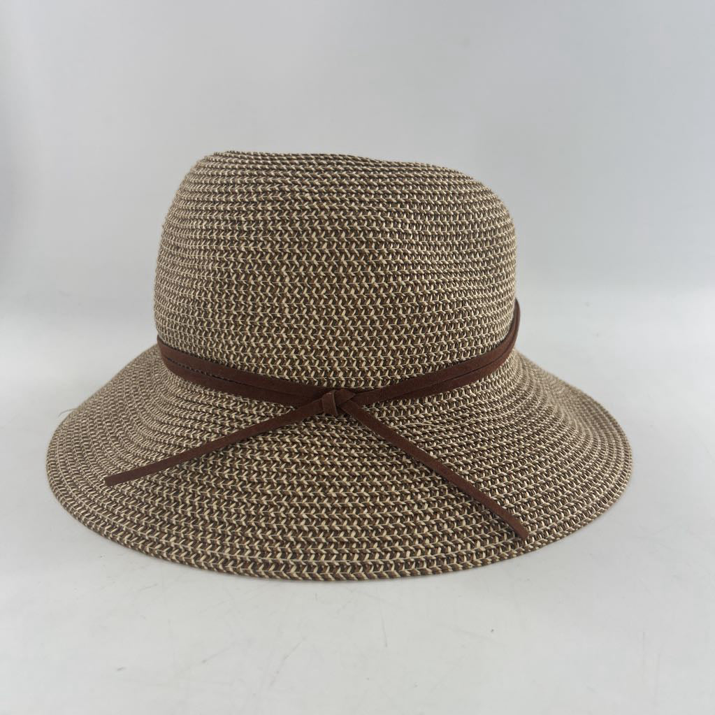woven sunhat w/ brown suede ribbon