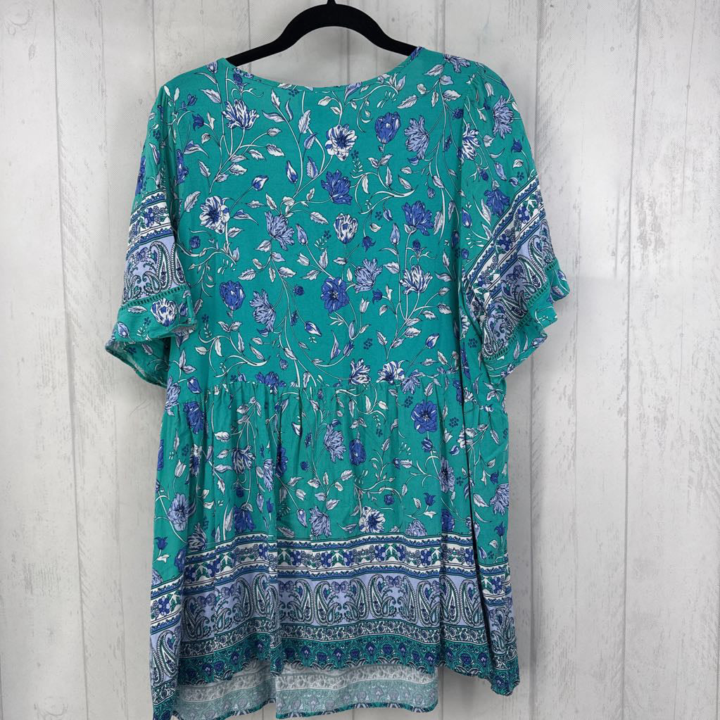18/20 flo print bow front s/s top