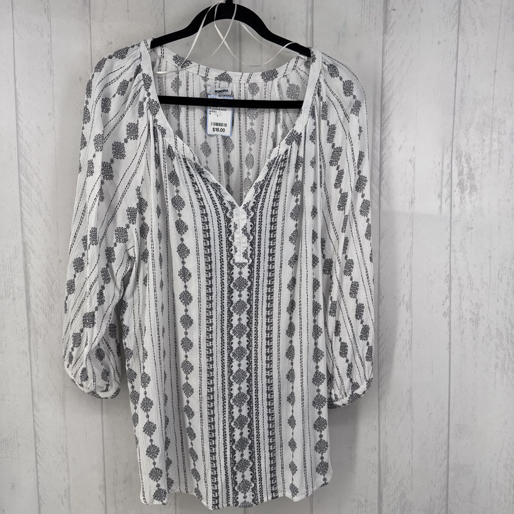 1X printed notch neck 3/4 slv top