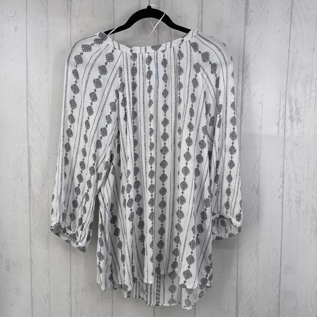1X printed notch neck 3/4 slv top