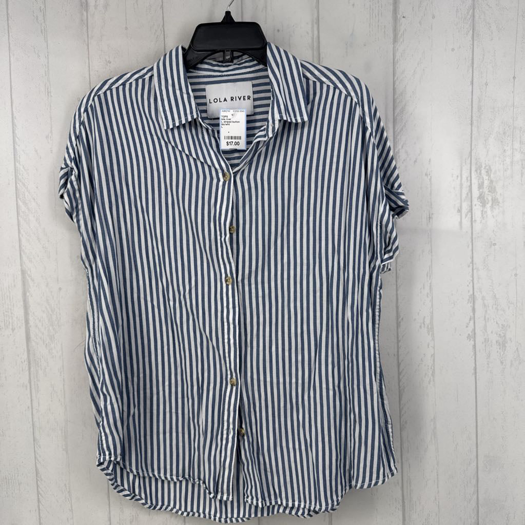 L striped button down cap slv top