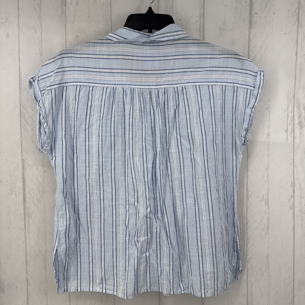L striped button down cap slv top