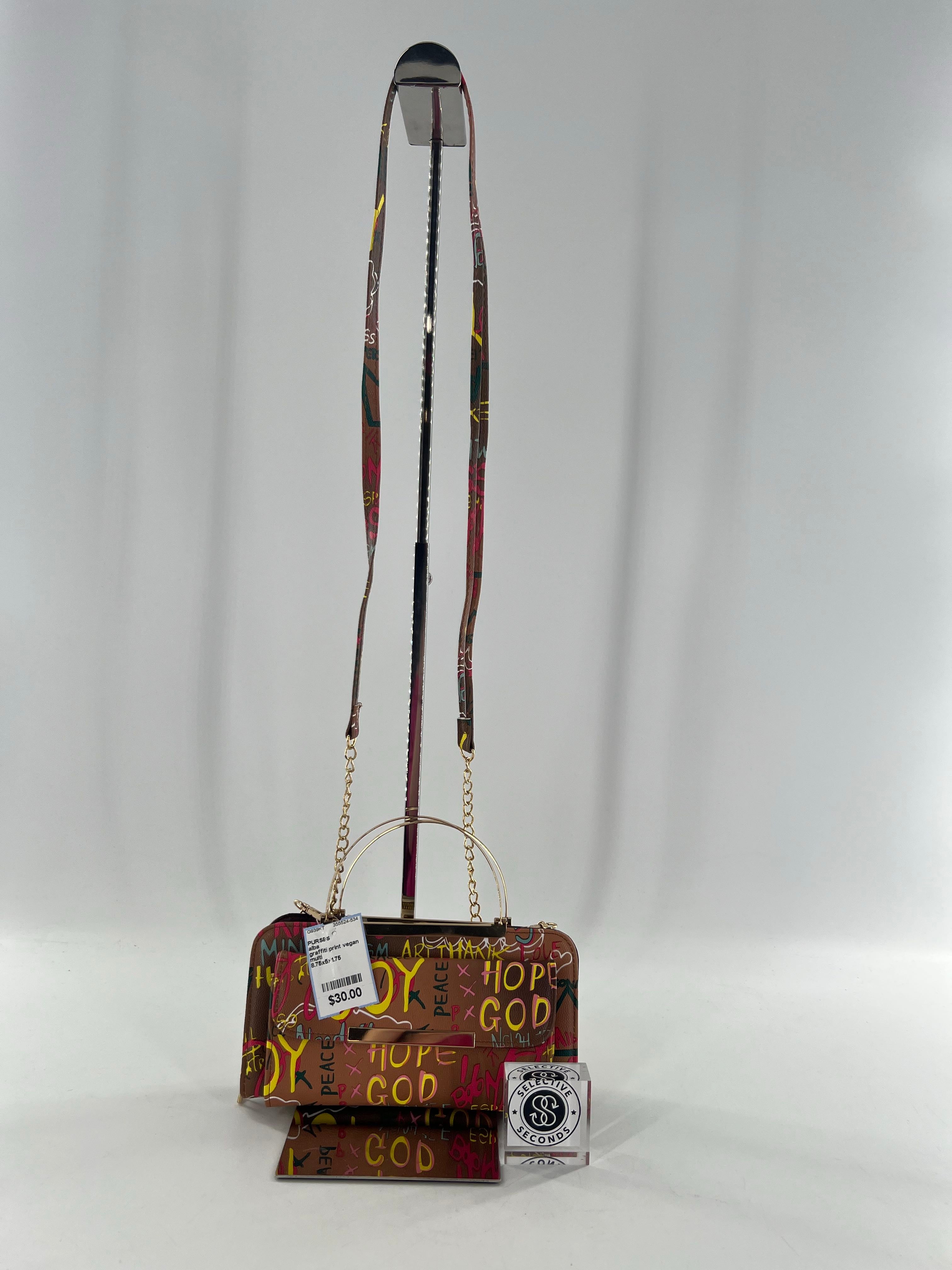 graffiti print vegan leather crossbody wallet