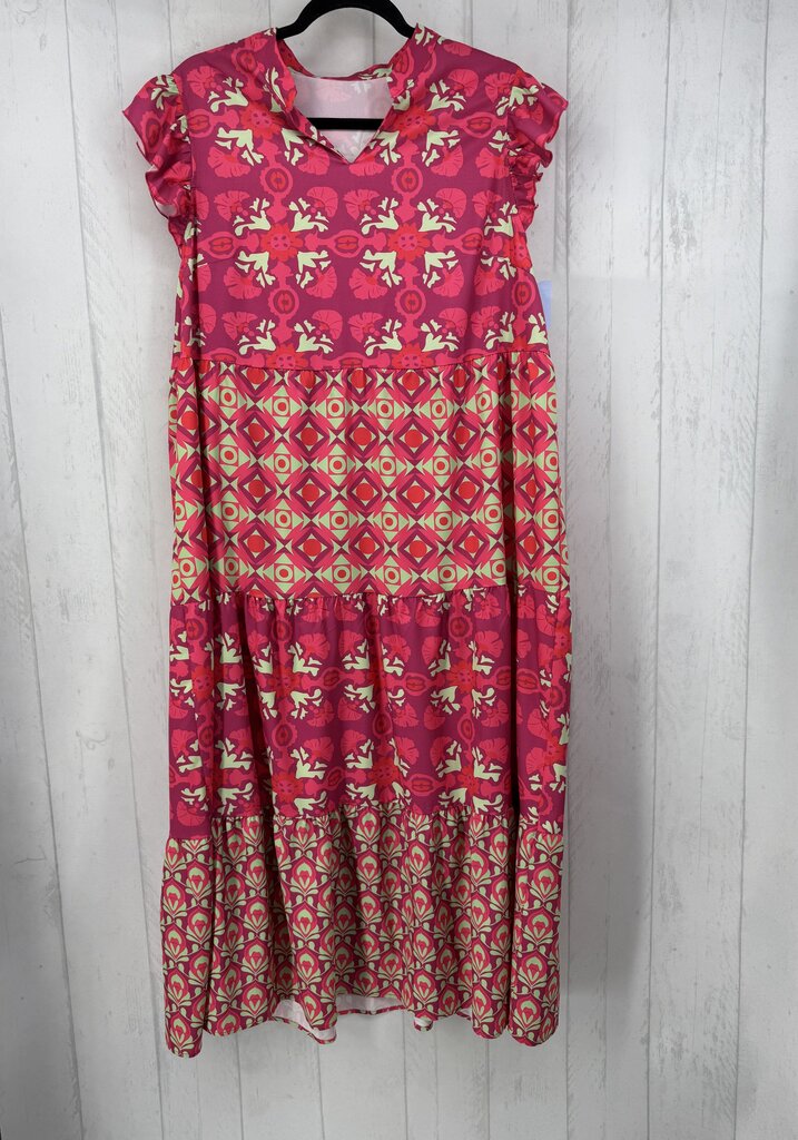 XL printed split neck maxi dress s/s