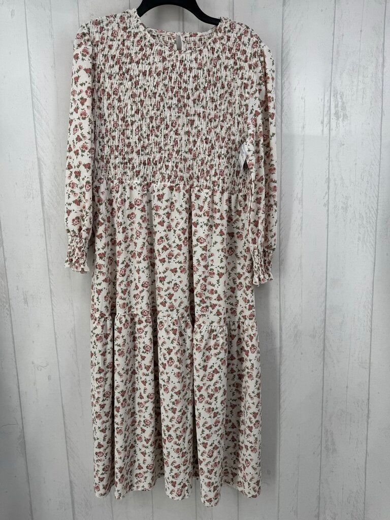 L flo print smocked l/s tiered dress